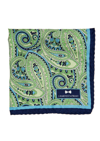 Silk Paisley Pocket Square - 788 Grön