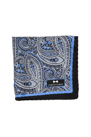 Silk Paisley Pocket Square - 988 Grå