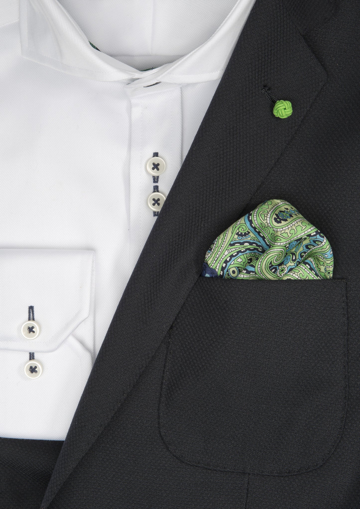Silk Paisley Pocket square - 788 Green